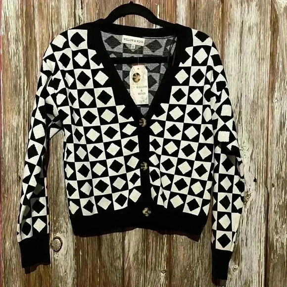willow and wind Sweaters - Black and White Geometric Sweater